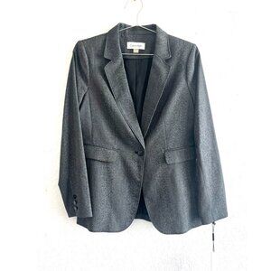 NWT Calvin Klein Ladies Herringbone One-Button Blazer, Black-Ivory, Size 10P
